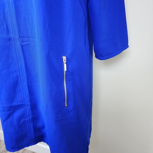 H&M Royal Blue Dress Womens 8‎ Silver Zipper Pockets Classic 3/4 Sleeve Y2K 90s - Picture 3 of 16